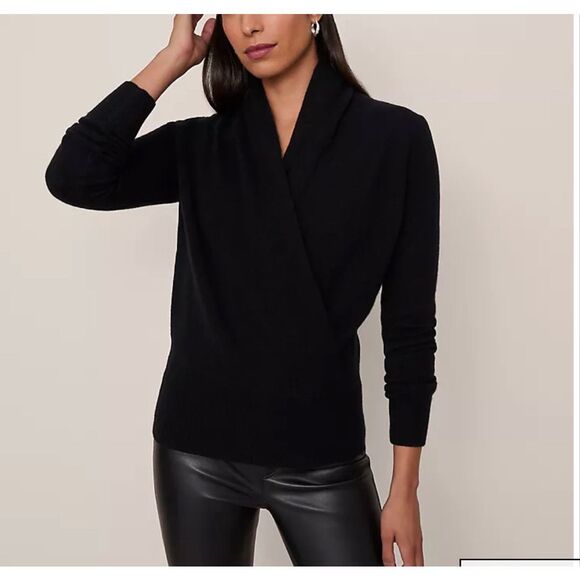Ann Taylor Sweaters - Ann Taylor $298 Cashmere Shawl Collar Wrap Sweater Black Women’s L NEW